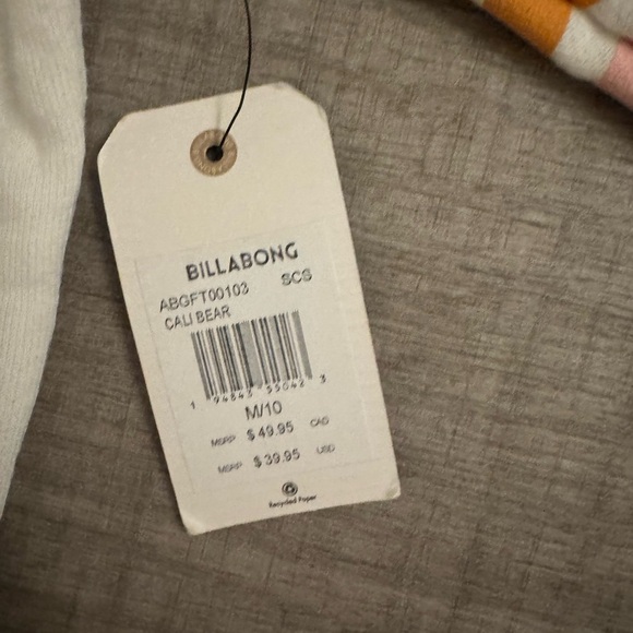 NWT Billabong White Cali Bear Sweatshirt Casual Summer Style Size M/10 - Picture 5 of 6